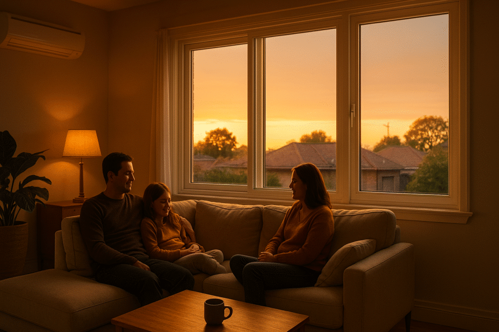 Family relaxing in the living room with secondary glazed windows