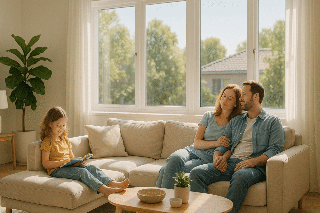 Double Glazing Nundah 2 Family relaxing in the living room with glazed windows