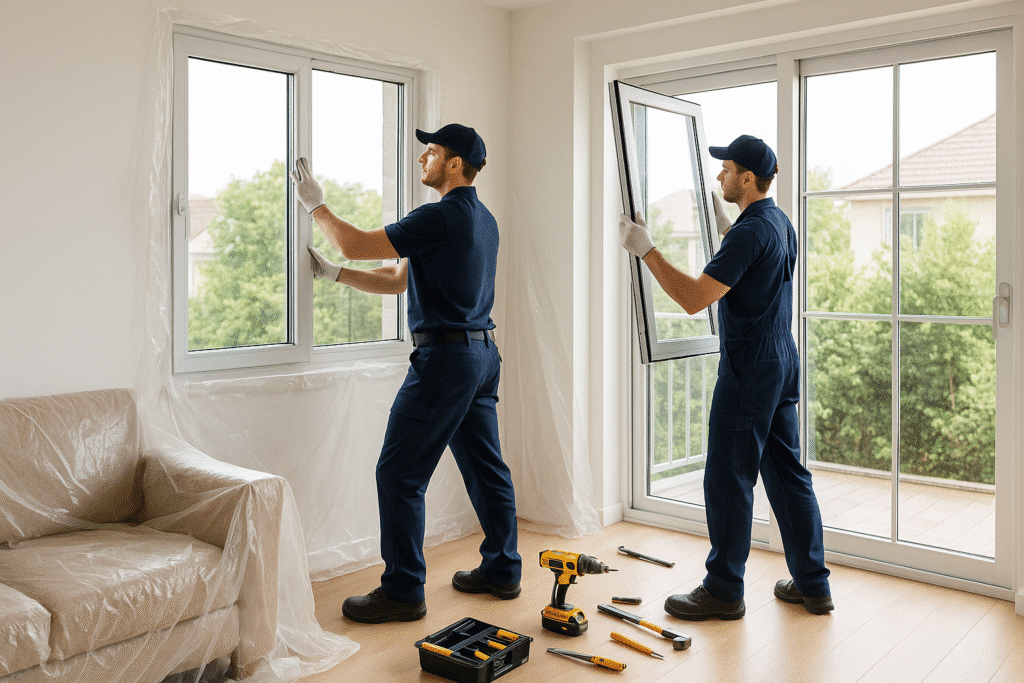 Window glaziers at work