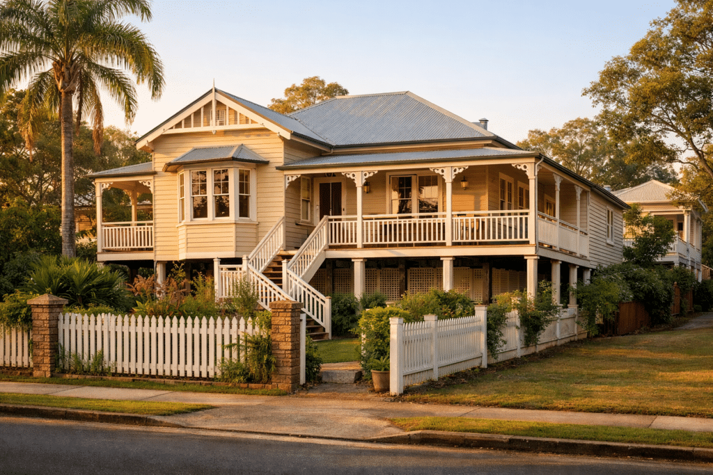 Secondary Glazing for Heritage and Character Homes in Brisbane 1 Traditional Brisbane Queenslander heritage home with original timber windows and doors, exterior unchanged and well preserved.